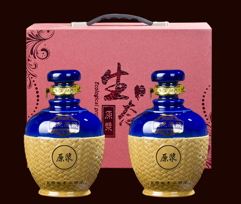 景德鎮陶瓷酒壇2斤生態藍色拼接白酒罐帶盒